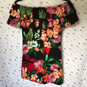 Off The Shoulder Ruffle Floral Romper Shorts